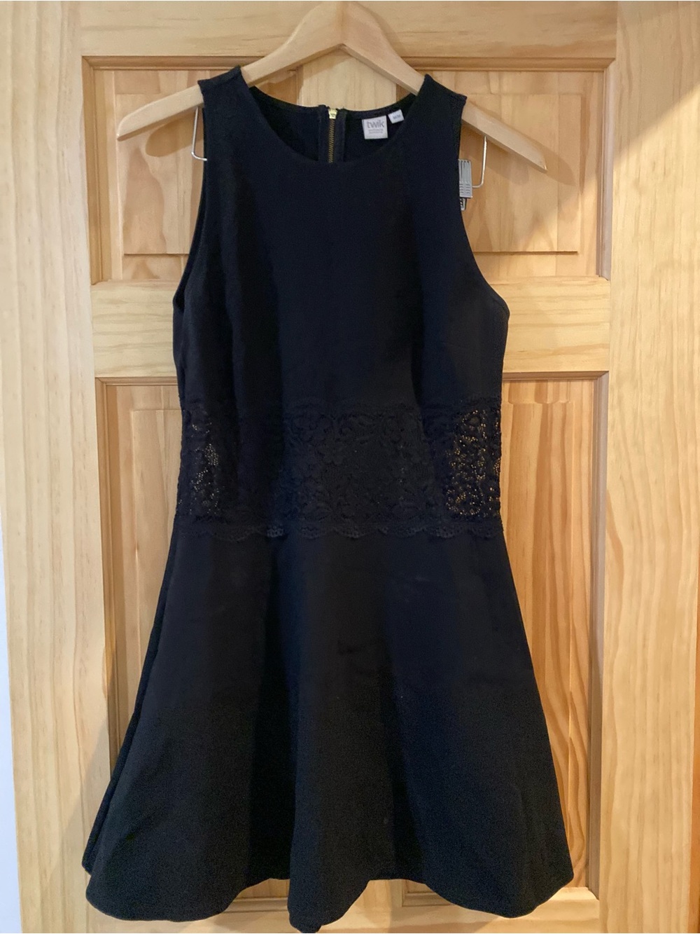 twik Black Crewneck Dress with Gold Zipper